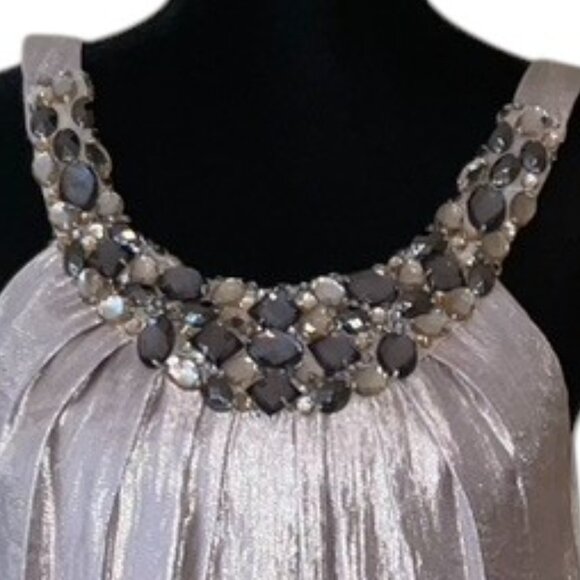 Alexia Admor Vintage Champagne Jeweled Collar Shift Dress Size Large - Picture 5 of 16